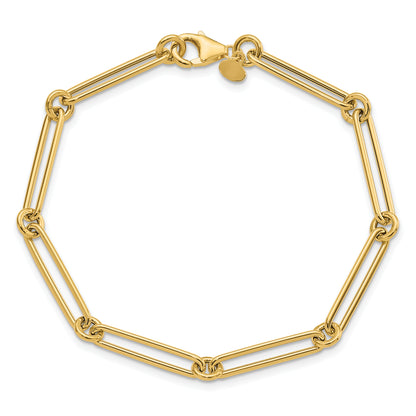 14K Yellow Gold Polished Hollow Paperclip Link Bracelet