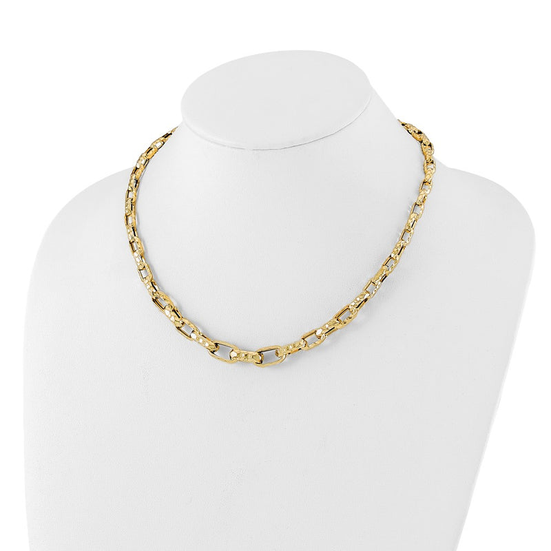 14K Yellow Gold Polished Hollow Hammered Graduated Link Necklace