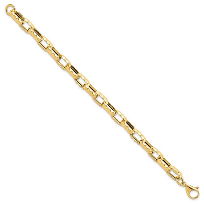 14K Yellow Gold Polished Hollow Hammered Link Bracelet
