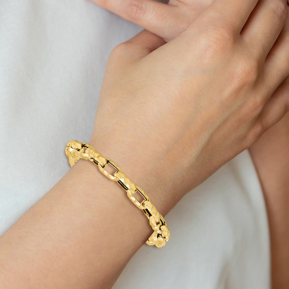 14K Yellow Gold Polished Hollow Hammered Link Bracelet