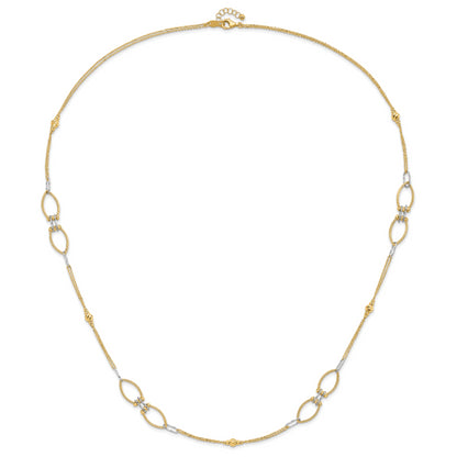 14K Two Tone Dia Cut Beads Fancy Link With 1In. Ext Necklace