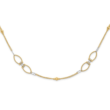 14K Two Tone Dia Cut Beads Fancy Link With 1In. Ext Necklace