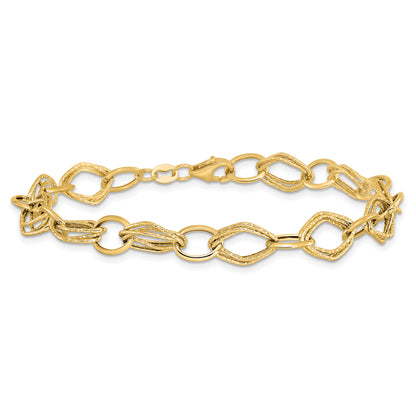 7.5 Inch 14K Polished And Textured Fancy Link Bracelet