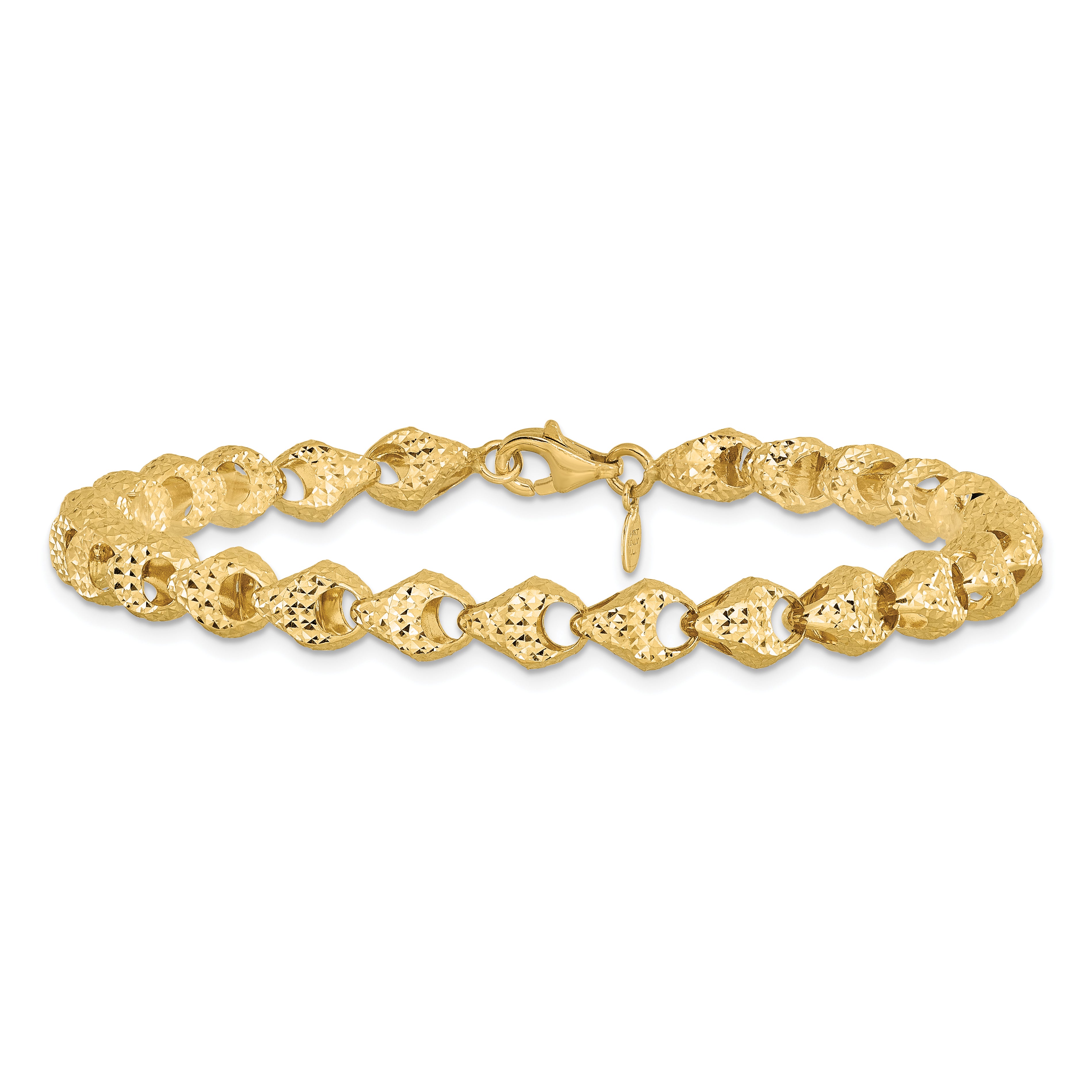 14K Yellow Gold Diamond Cut Fancy Link Bracelet