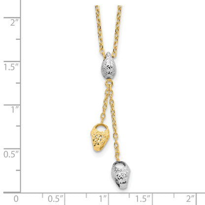 14K Two Tone Diamond Cut Beads Drop Necklace