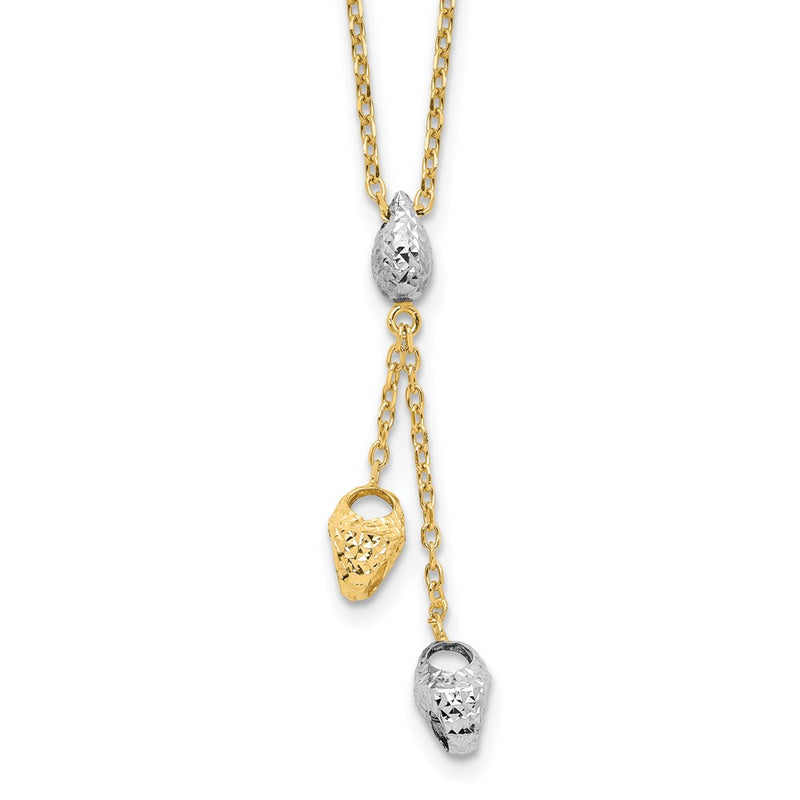 14K Two Tone Diamond Cut Beads Drop Necklace