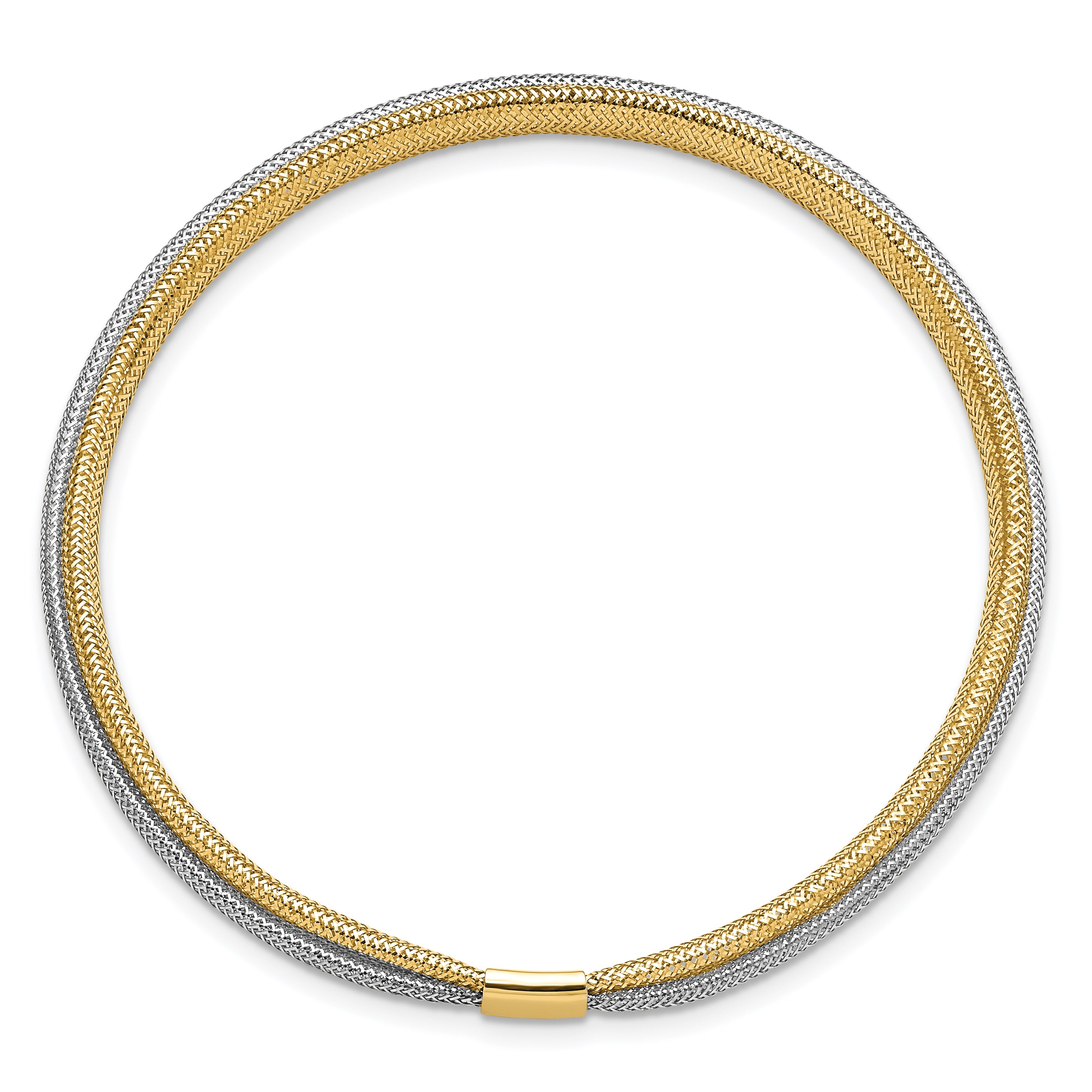 14K Yellow & Rhodium Polished Mesh Stretch Bracelet