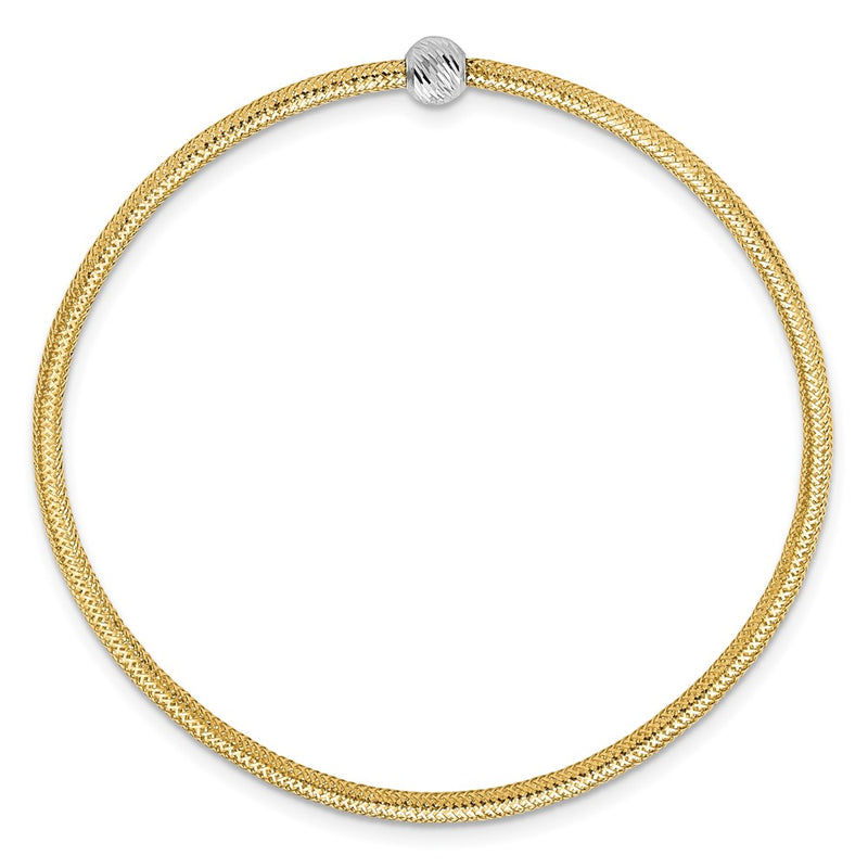 14K Yellow & Rhodium With Polished Diamond Cut Bead Stretch Bracelet