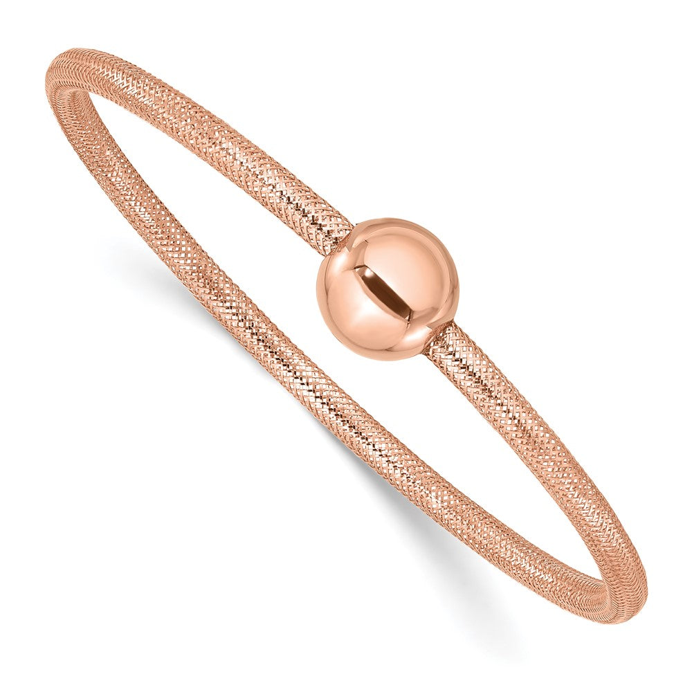 14K Yellow Gold Rose Plating Polished With Bead Stretch Bracelet