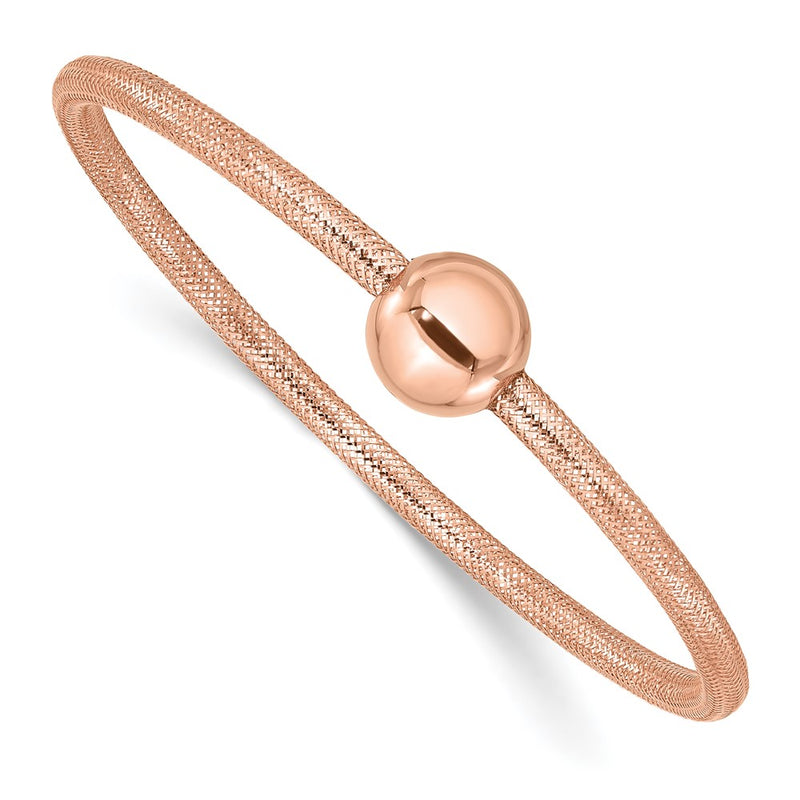 14K Yellow Gold Rose Plating Polished With Bead Stretch Bracelet