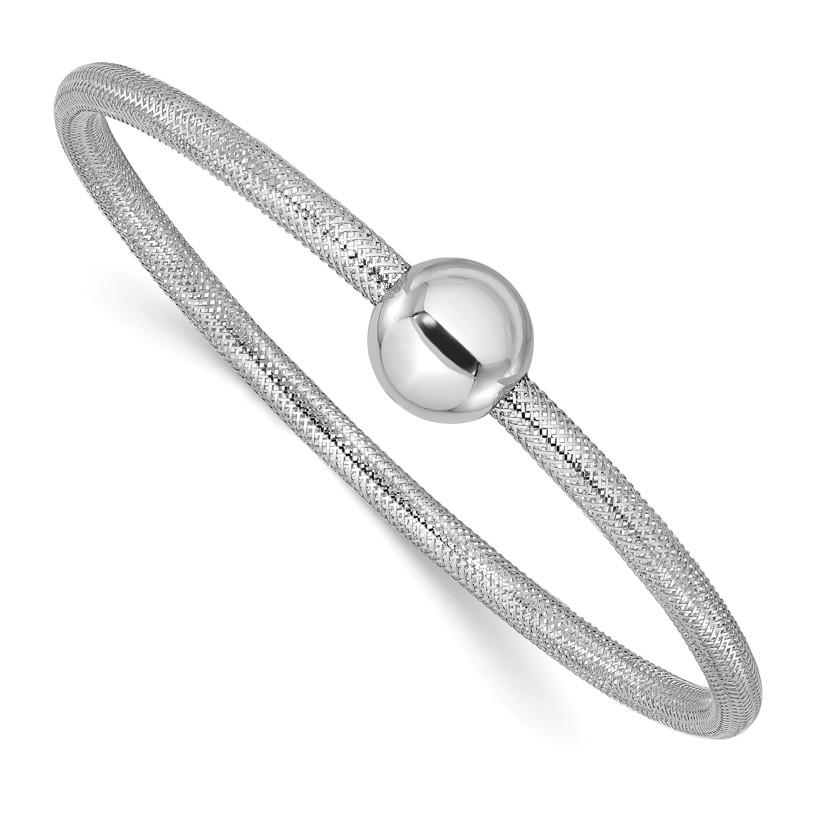 14K Yellow & Rhodium White Rh Plating Polished With Bead Stretch Bracelet
