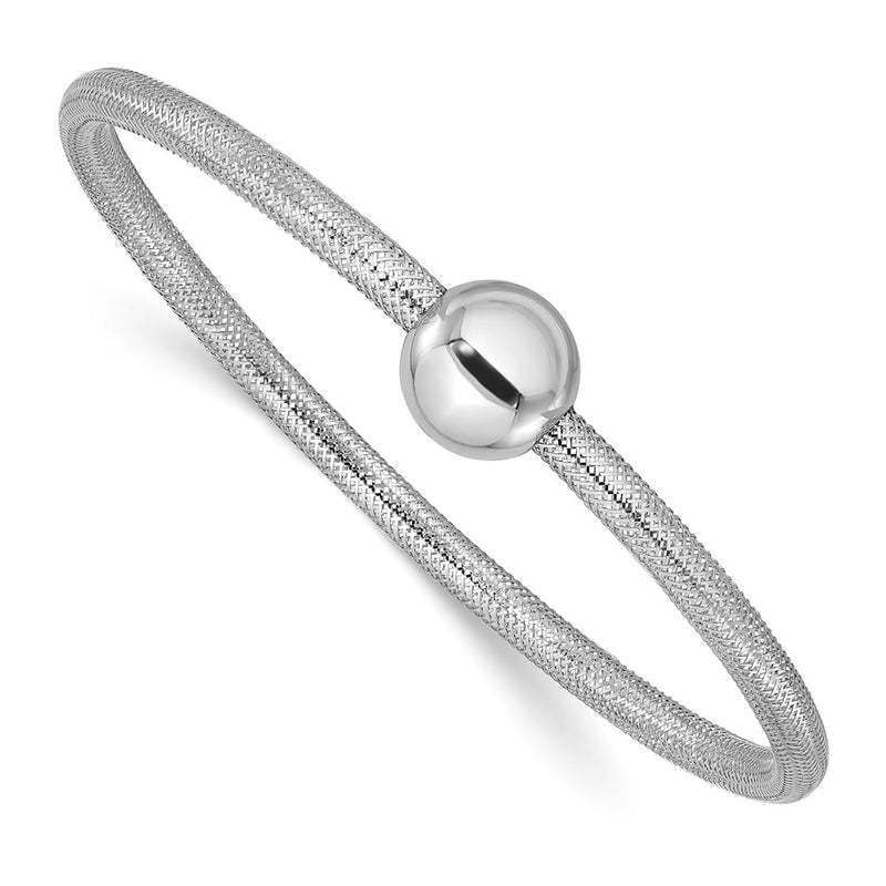 14K Yellow & Rhodium White Rh Plating Polished With Bead Stretch Bracelet