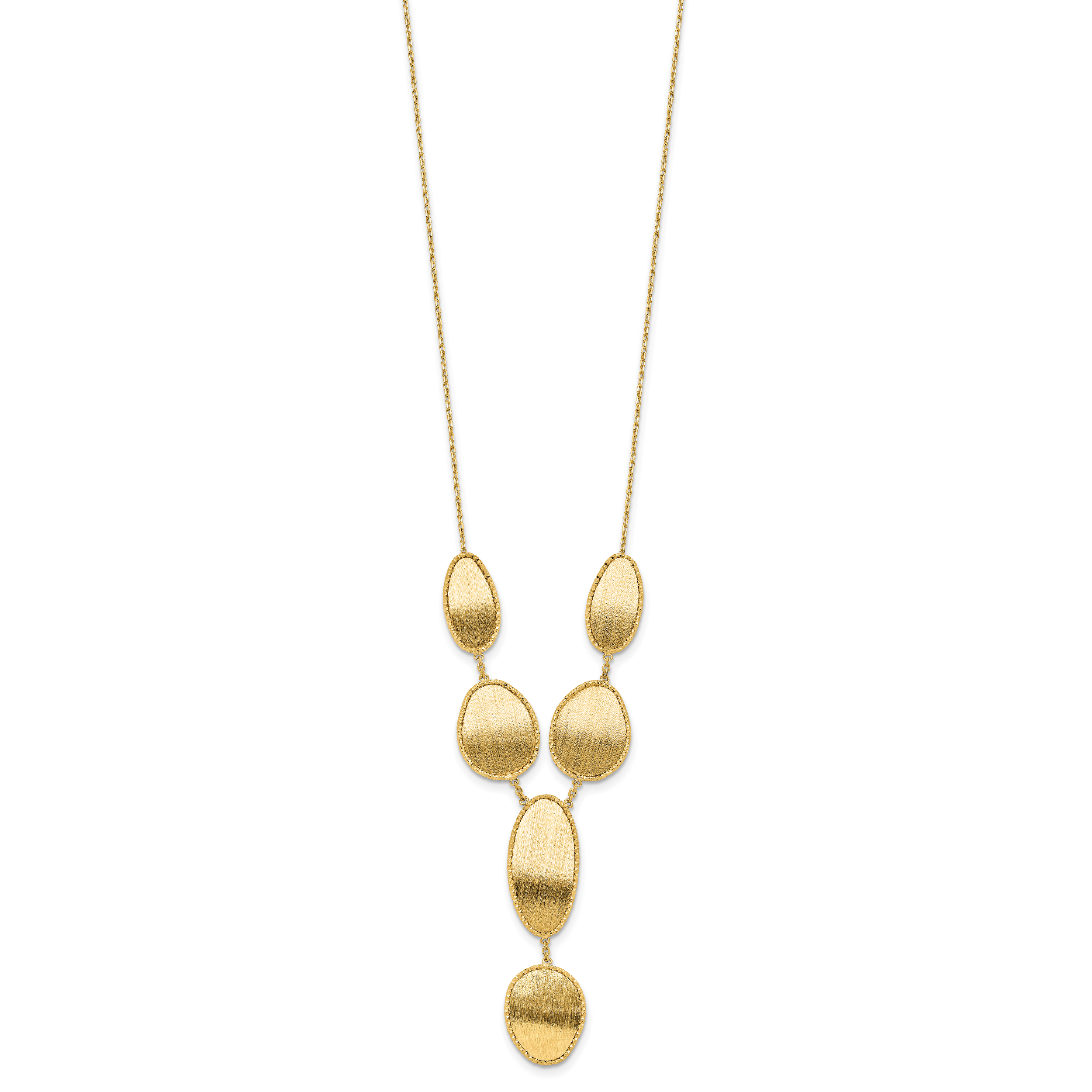 14K Yellow Gold Brushed And Diamond Cut Y Drop With 2 In Ext. Necklace