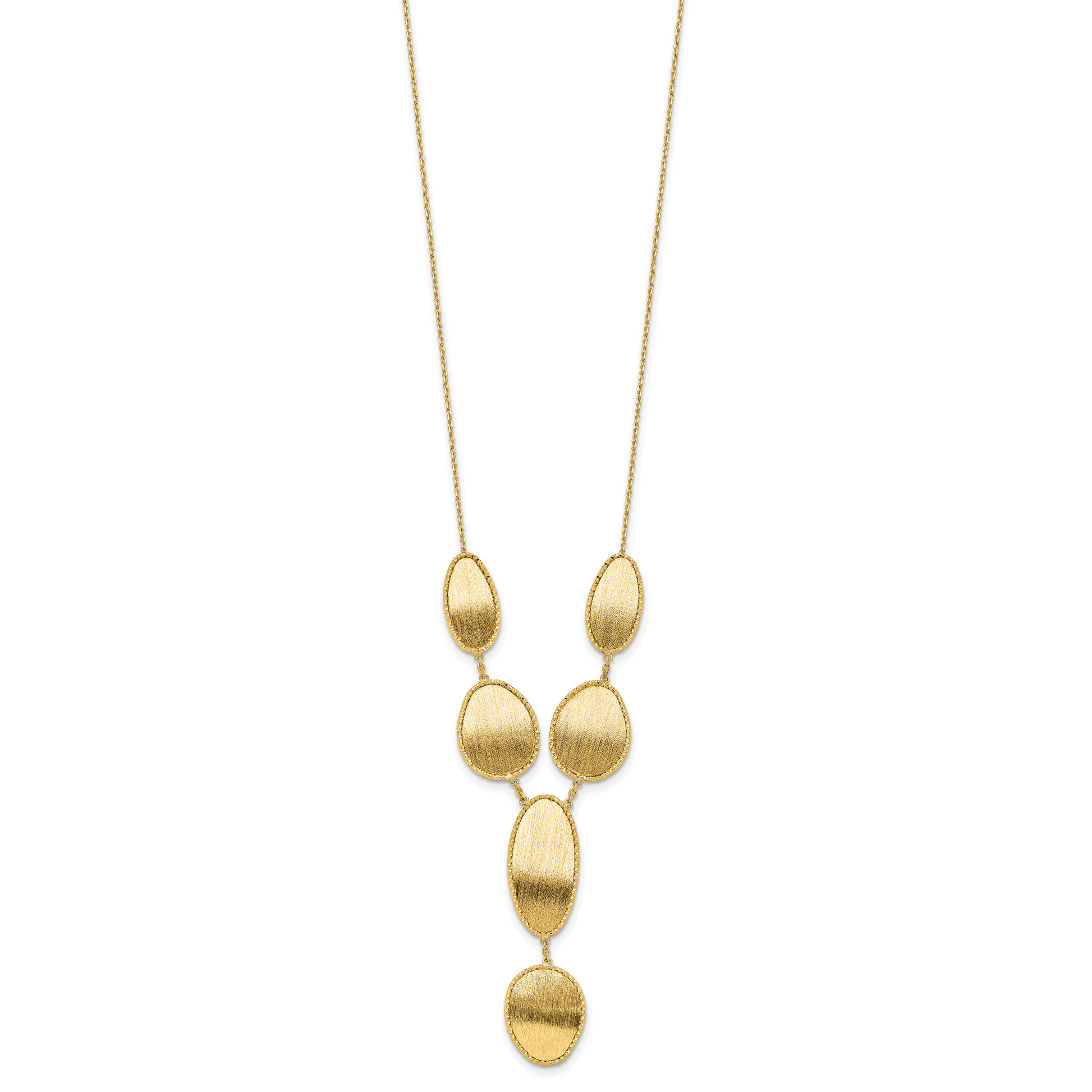 14K Yellow Gold Brushed And Diamond Cut Y Drop With 2 In Ext. Necklace
