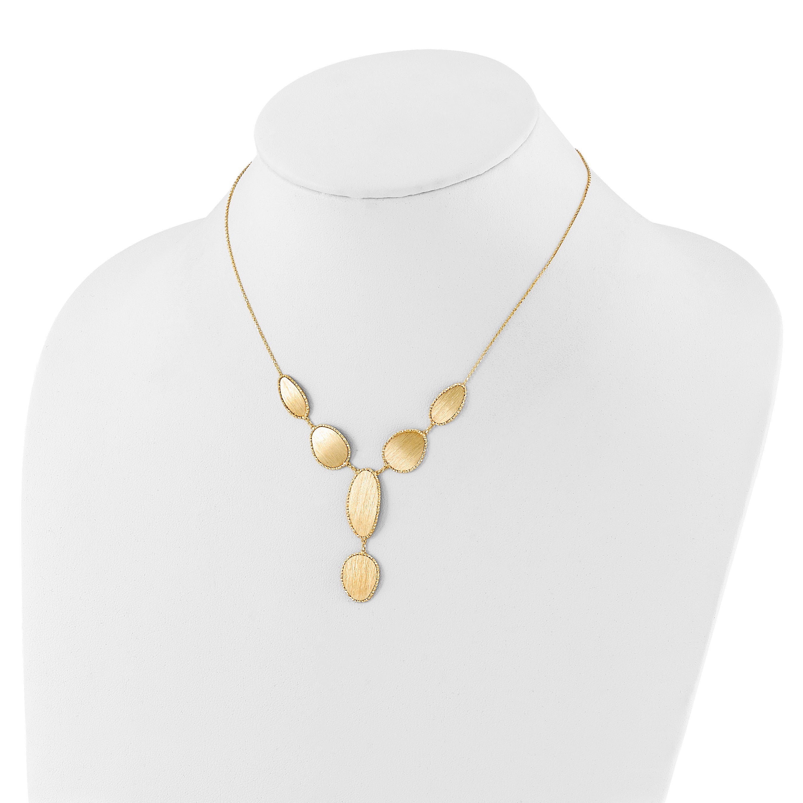 14K Yellow Gold Brushed And Diamond Cut Y Drop With 2 In Ext. Necklace