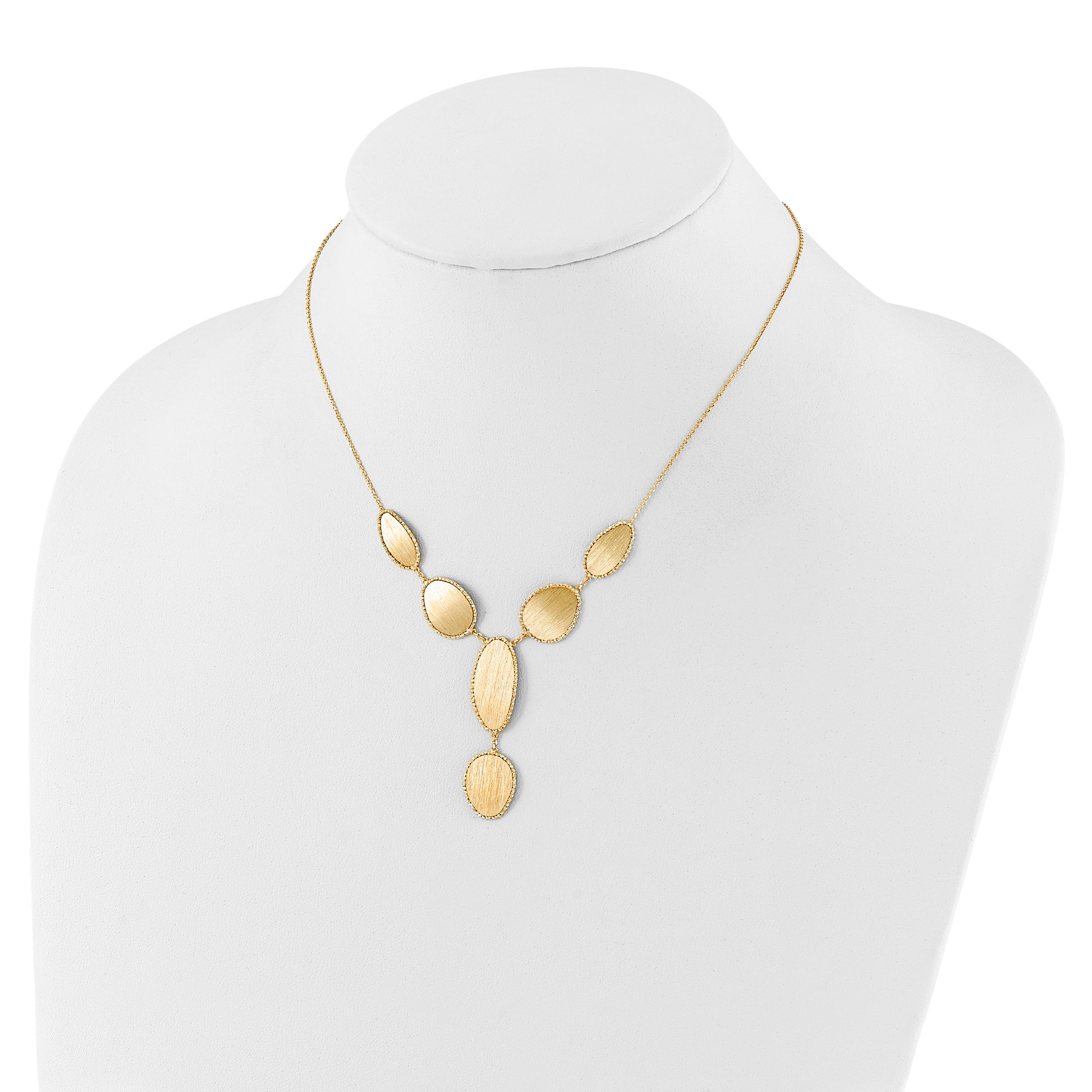 14K Yellow Gold Brushed And Diamond Cut Y Drop With 2 In Ext. Necklace