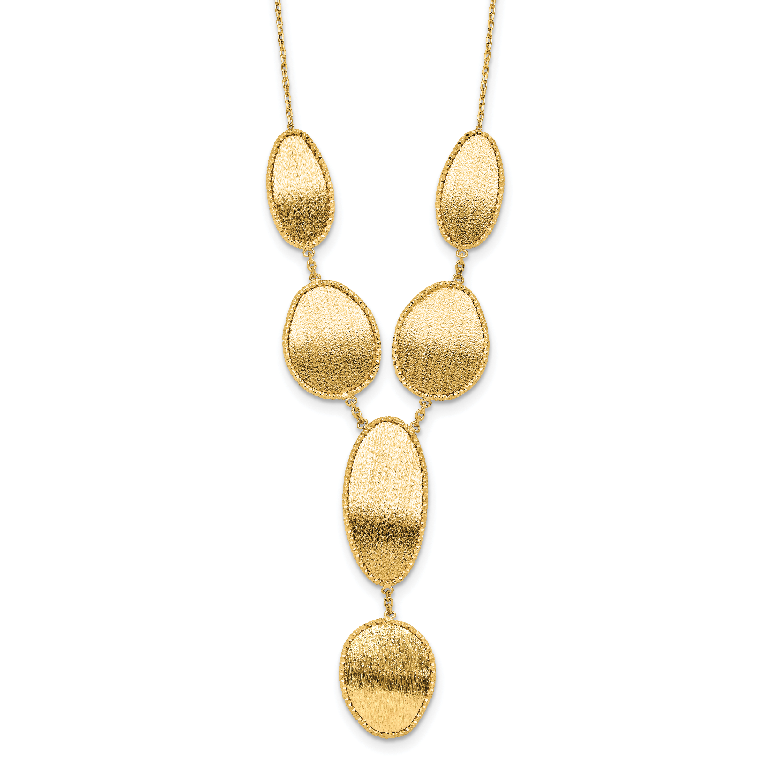 14K Yellow Gold Brushed And Diamond Cut Y Drop With 2 In Ext. Necklace