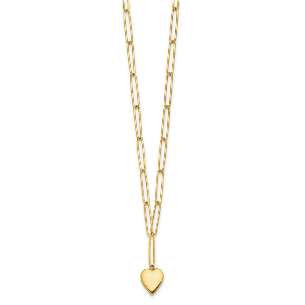 14K Yellow Gold Polished Heart Paperclip Link Necklace