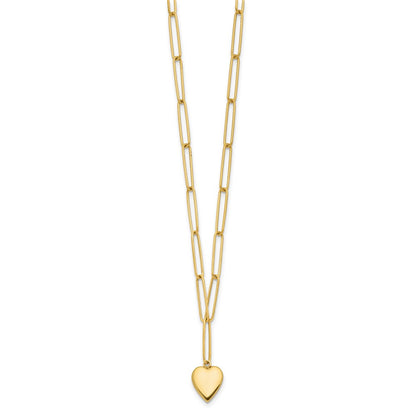 14K Yellow Gold Polished Heart Paperclip Link Necklace