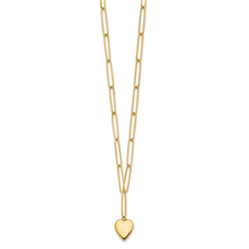 14K Yellow Gold Polished Heart Paperclip Link Necklace