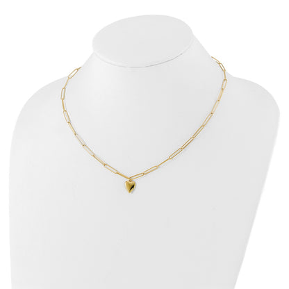 14K Yellow Gold Polished Heart Paperclip Link Necklace