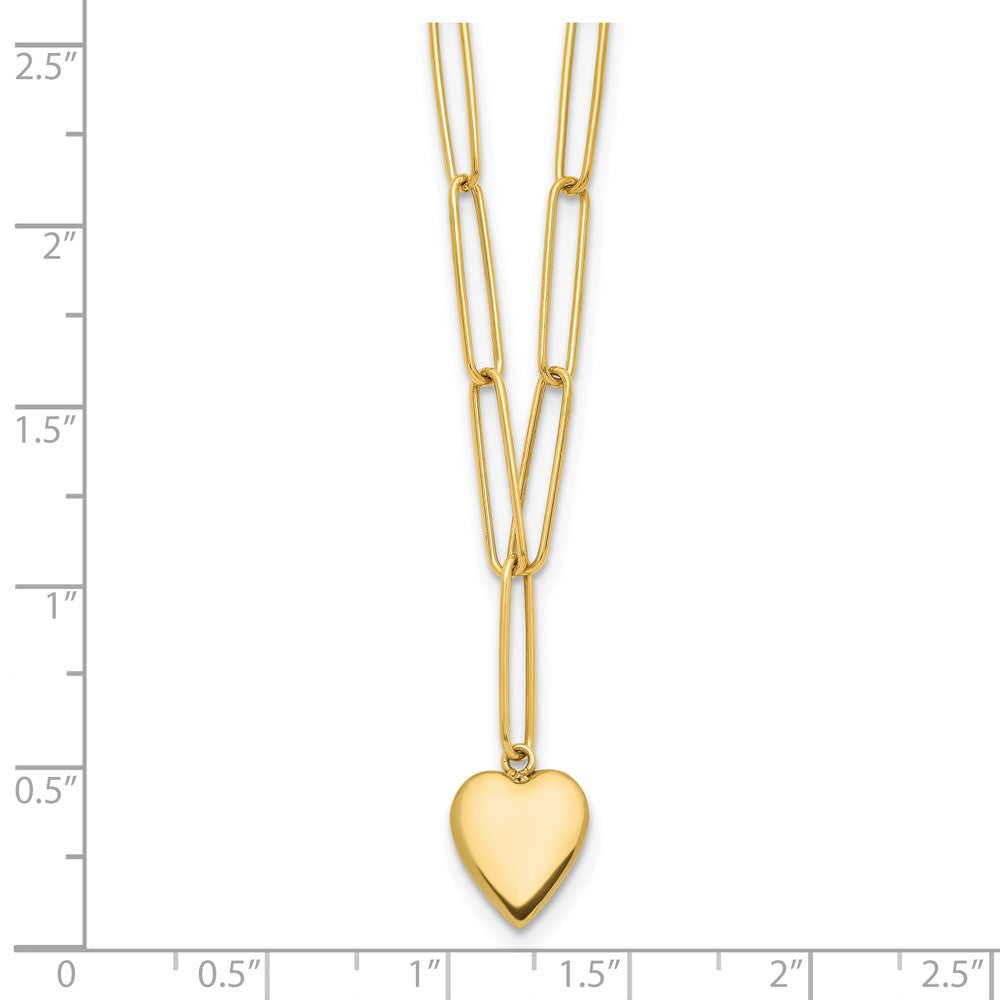14K Yellow Gold Polished Heart Paperclip Link Necklace