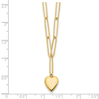 14K Yellow Gold Polished Heart Paperclip Link Necklace