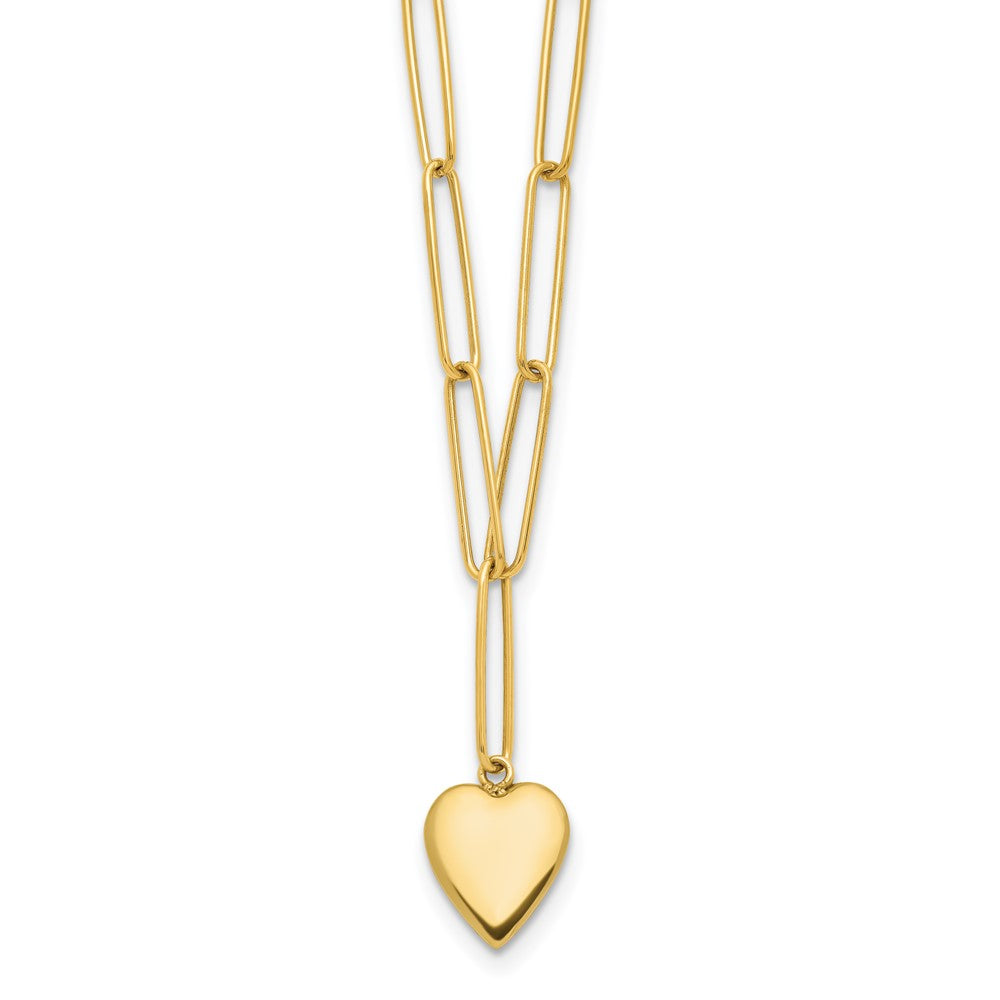 14K Yellow Gold Polished Heart Paperclip Link Necklace