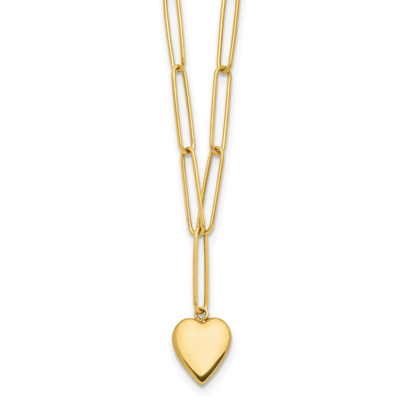 14K Yellow Gold Polished Heart Paperclip Link Necklace