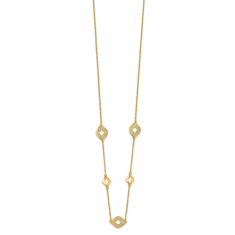 14K Yellow Gold Polished And Filigree Diamond Shape With 1In. Ext. Necklace