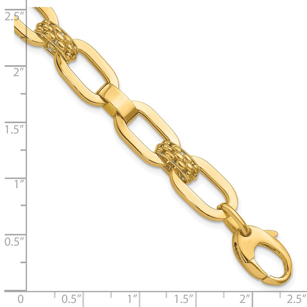 14K Yellow Gold Polished And Textured Fancy Link Bracelet