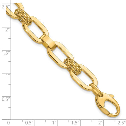 14K Yellow Gold Polished And Textured Fancy Link Bracelet