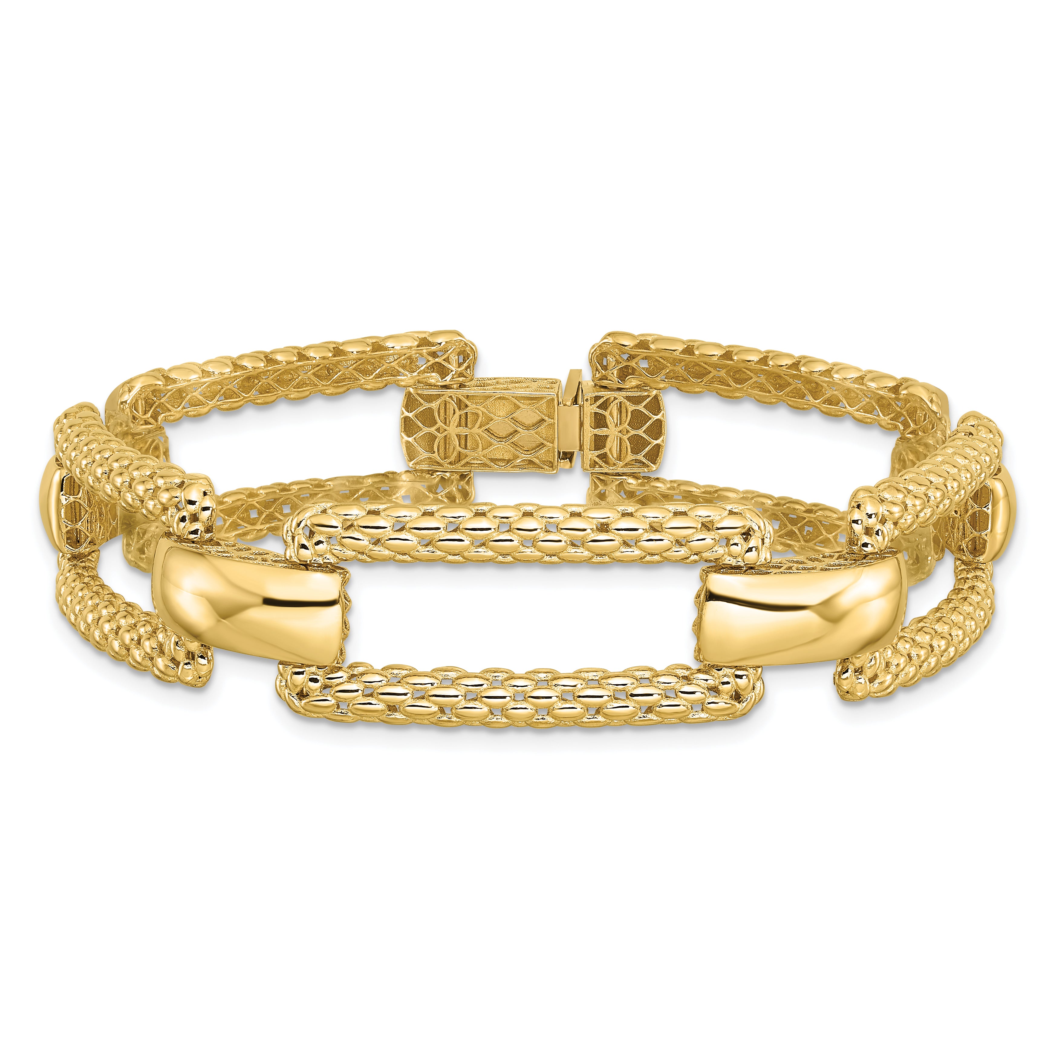 14K Yellow Gold Polished And Textured Fancy Bracelet