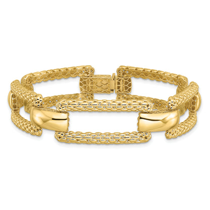14K Yellow Gold Polished And Textured Fancy Bracelet