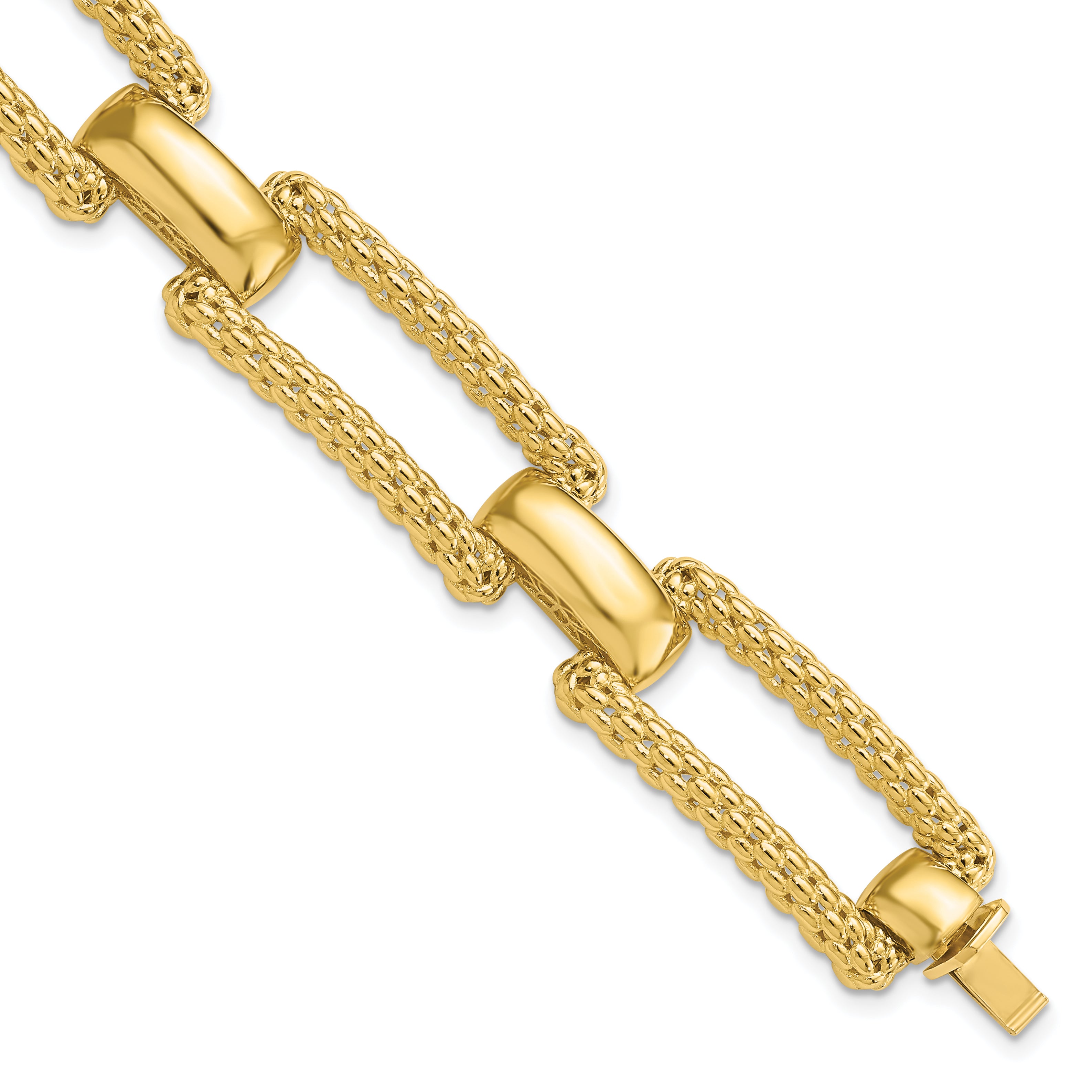 14K Yellow Gold Polished And Textured Fancy Bracelet