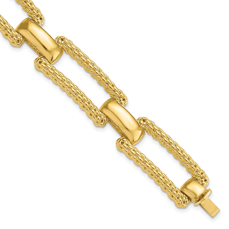 14K Yellow Gold Polished And Textured Fancy Bracelet