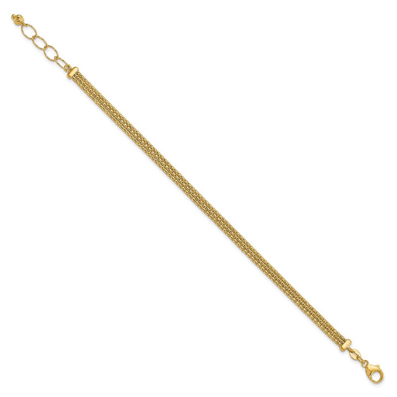 14K Yellow Gold With Diamond Cut Accent And 1In. Ext. Woven Bracelet