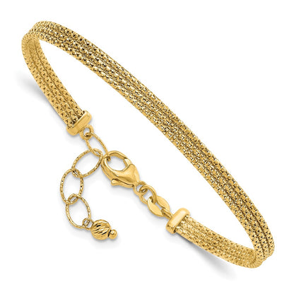 14K Yellow Gold With Diamond Cut Accent And 1In. Ext. Woven Bracelet