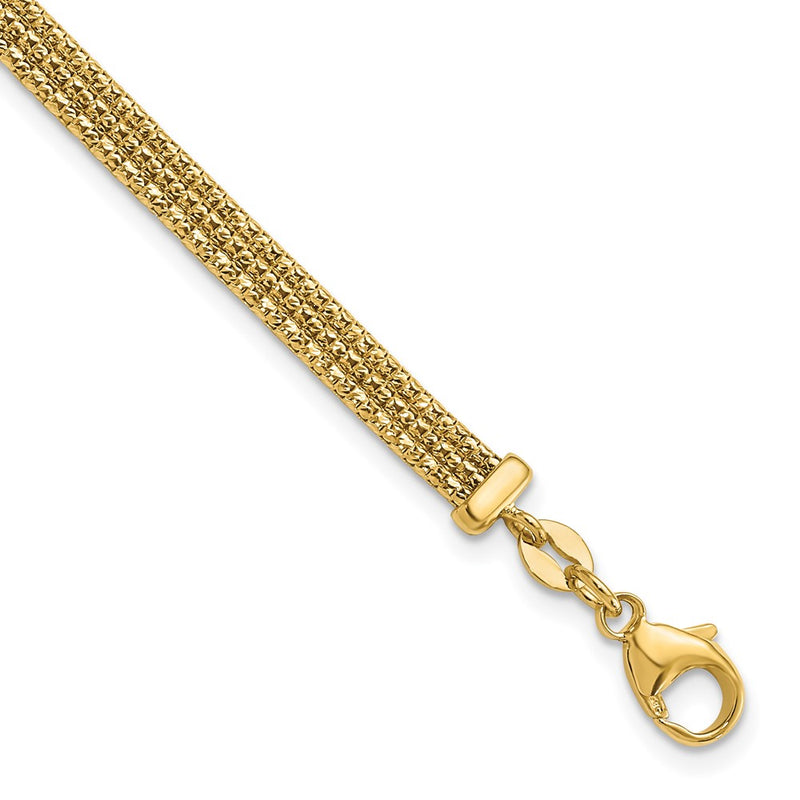 14K Yellow Gold With Diamond Cut Accent And 1In. Ext. Woven Bracelet