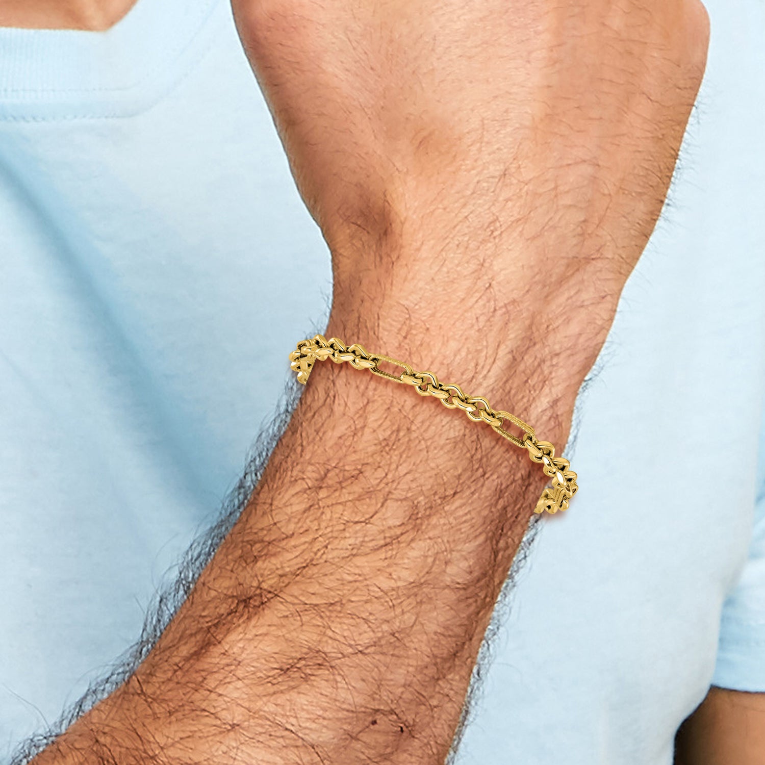 14K Yellow Gold Polished And Textured Fancy Link Bracelet