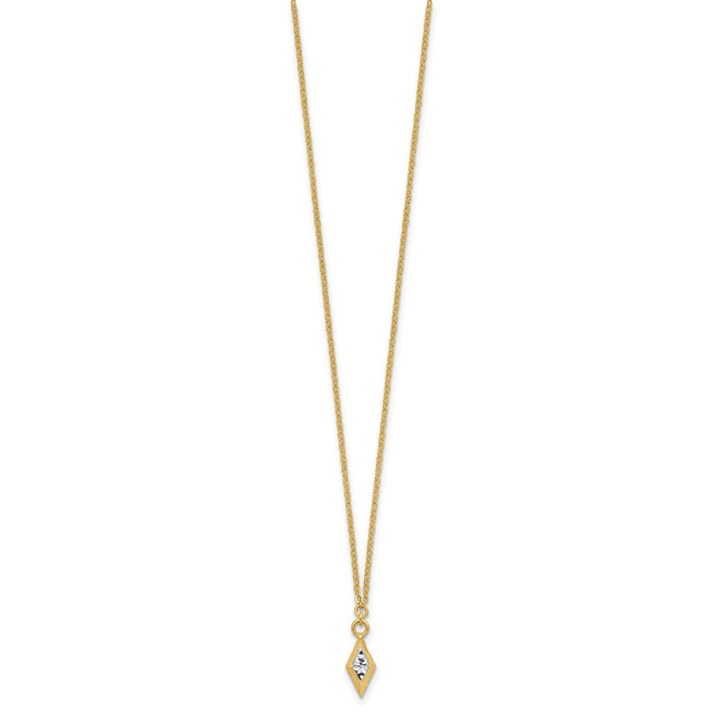 14K Yellow & Rhodium And White Polished Diamond Cut Necklace