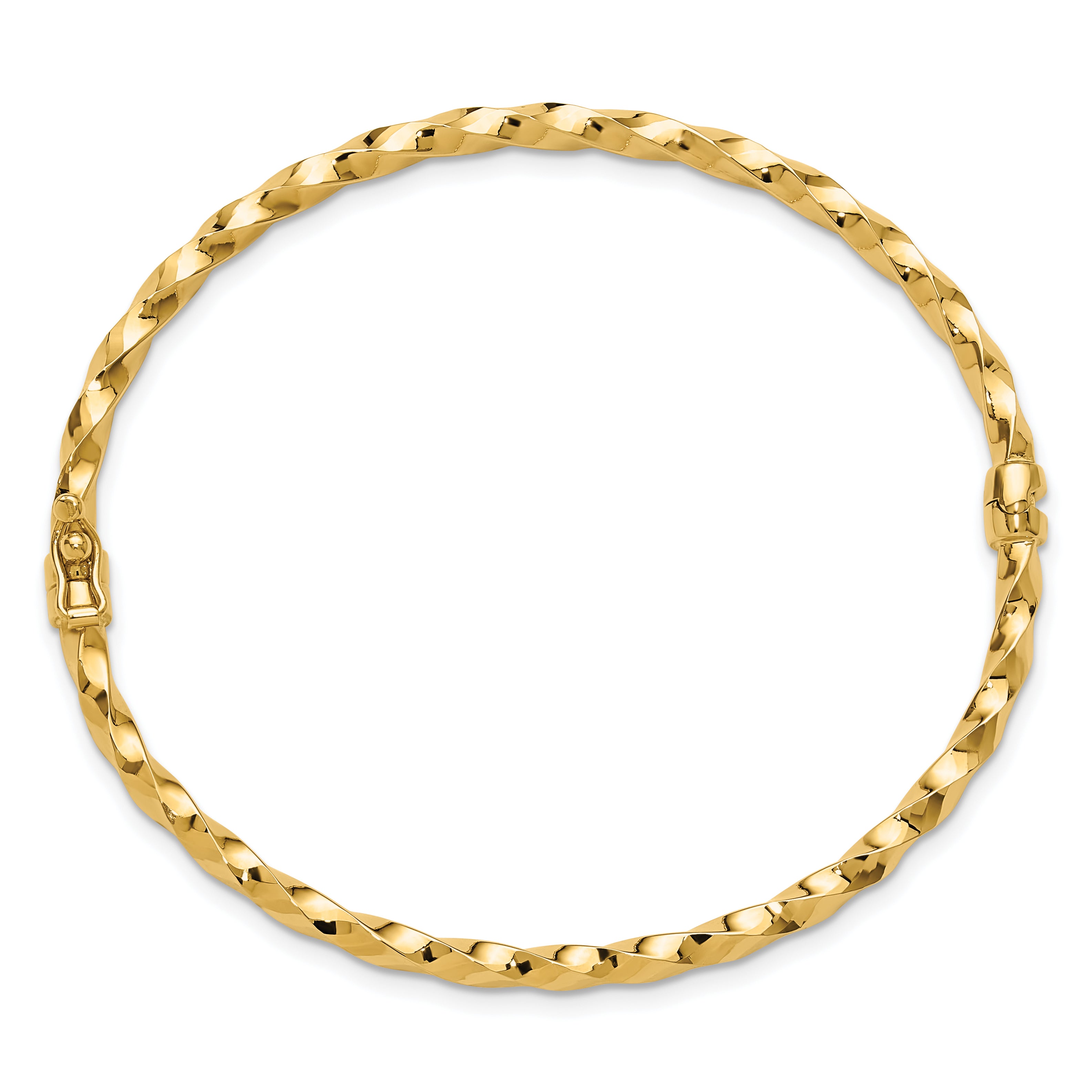 14K Yellow Gold Polished And Diamond Cut Twisted Hinged Bangle