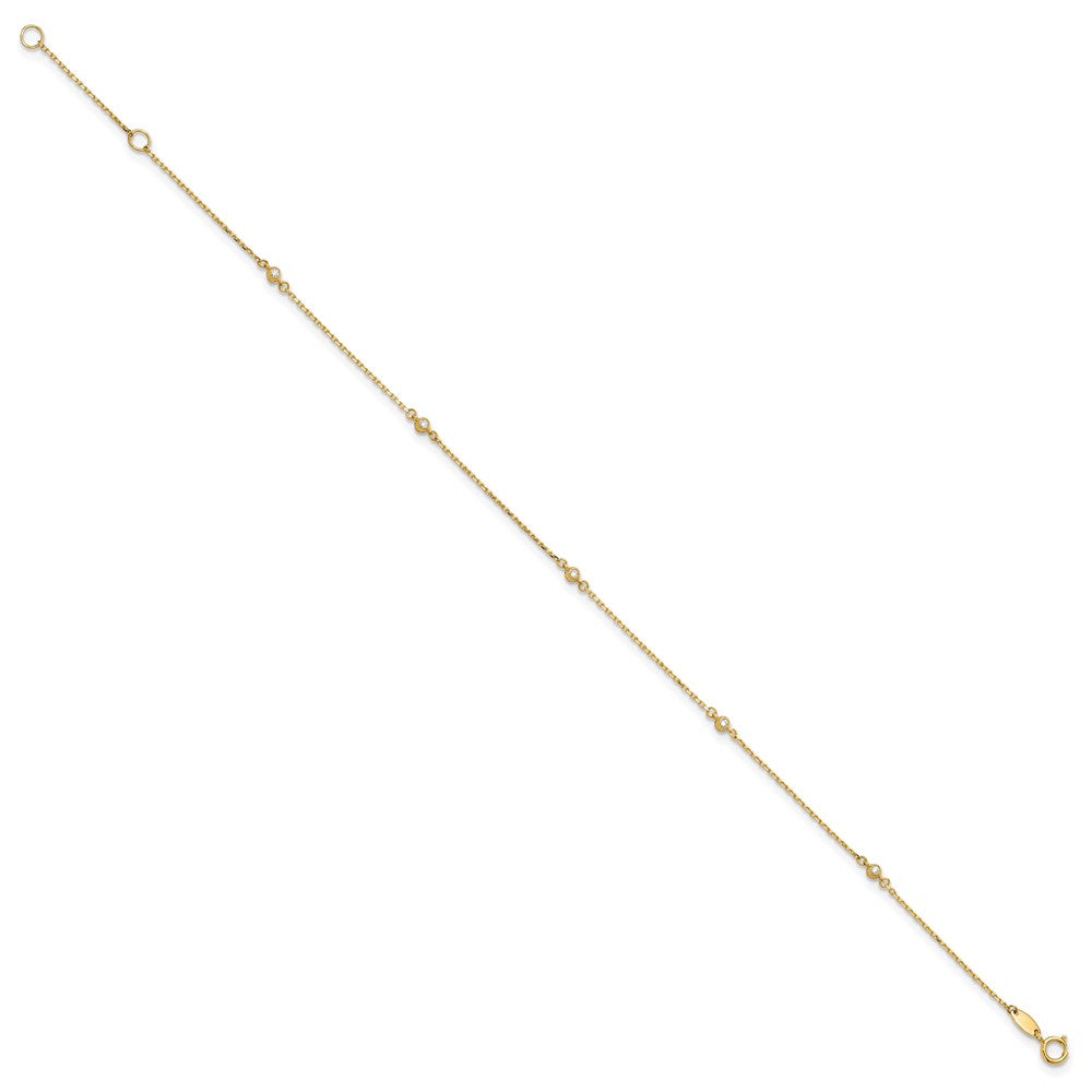 14K Yellow Gold Polished CZ Station 9in Plus 1in. Ext. Anklet