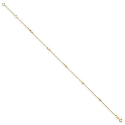 14K Yellow Gold Polished CZ Station 9in Plus 1in. Ext. Anklet