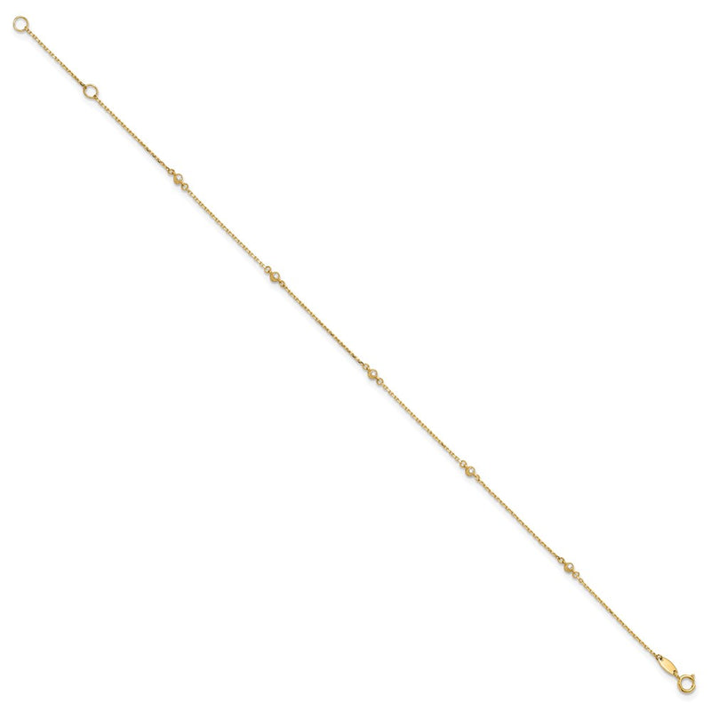 14K Yellow Gold Polished CZ Station 9in Plus 1in. Ext. Anklet