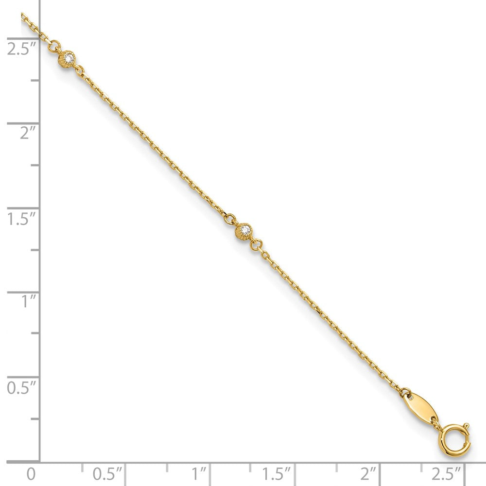 14K Yellow Gold Polished CZ Station 9in Plus 1in. Ext. Anklet