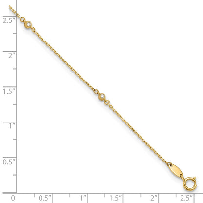 14K Yellow Gold Polished CZ Station 9in Plus 1in. Ext. Anklet