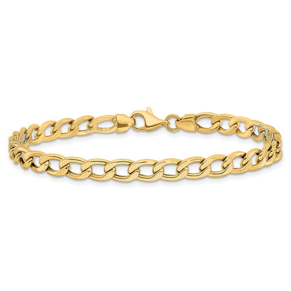 14K Yellow Gold Polished And Textured Link Bracelet