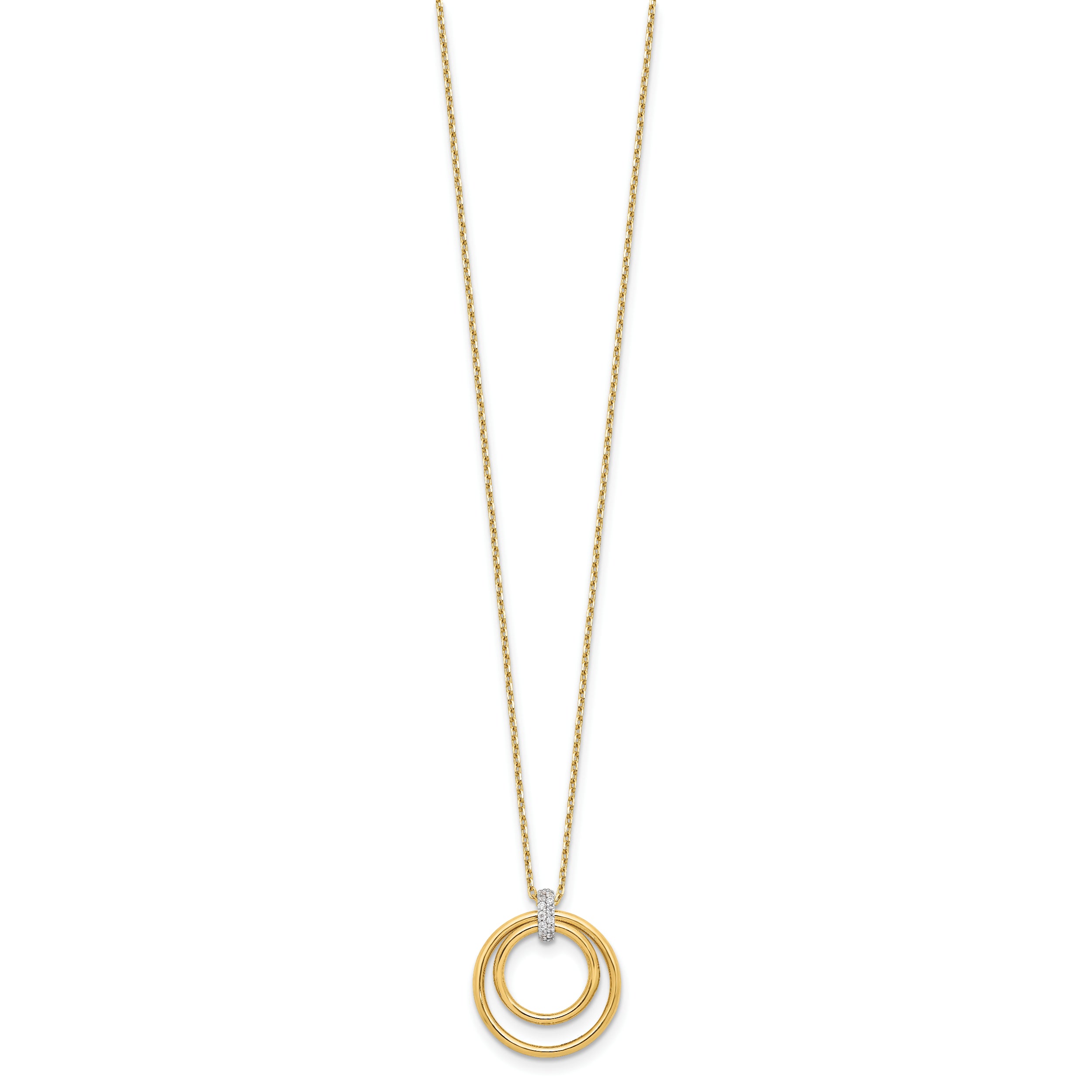 14K Two Tone Polished Cz Circles Necklace