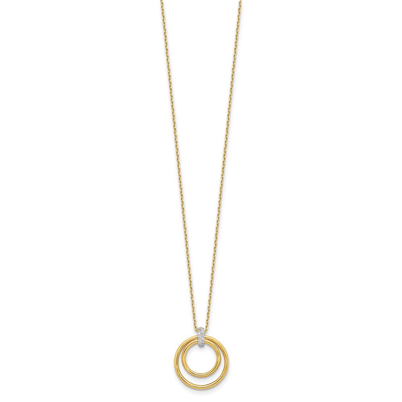 14K Two Tone Polished Cz Circles Necklace